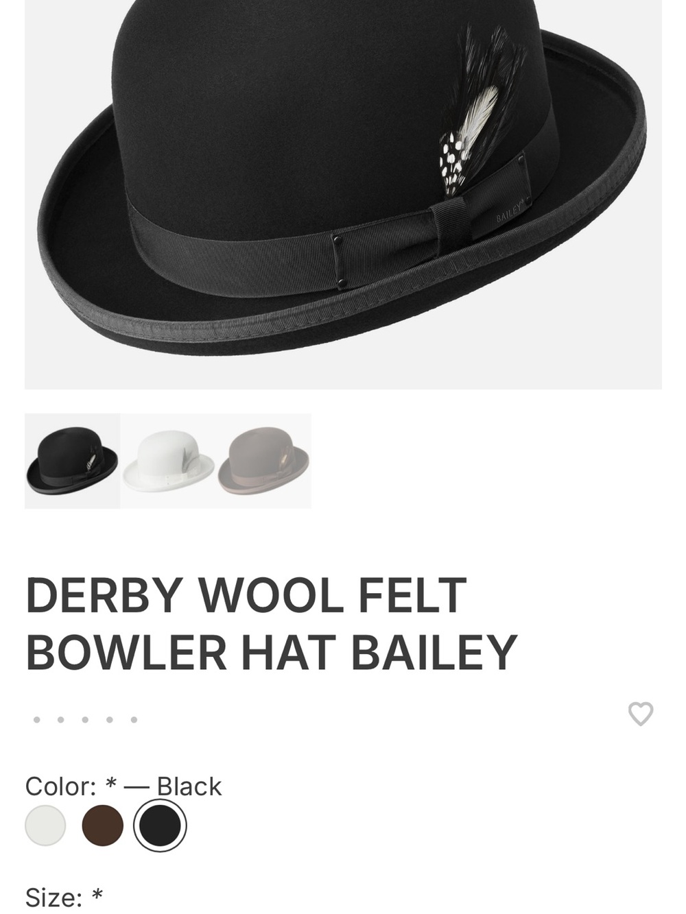 Bailey Of Hollywood Black Derby Wool Felt Bowler Hat with Feather